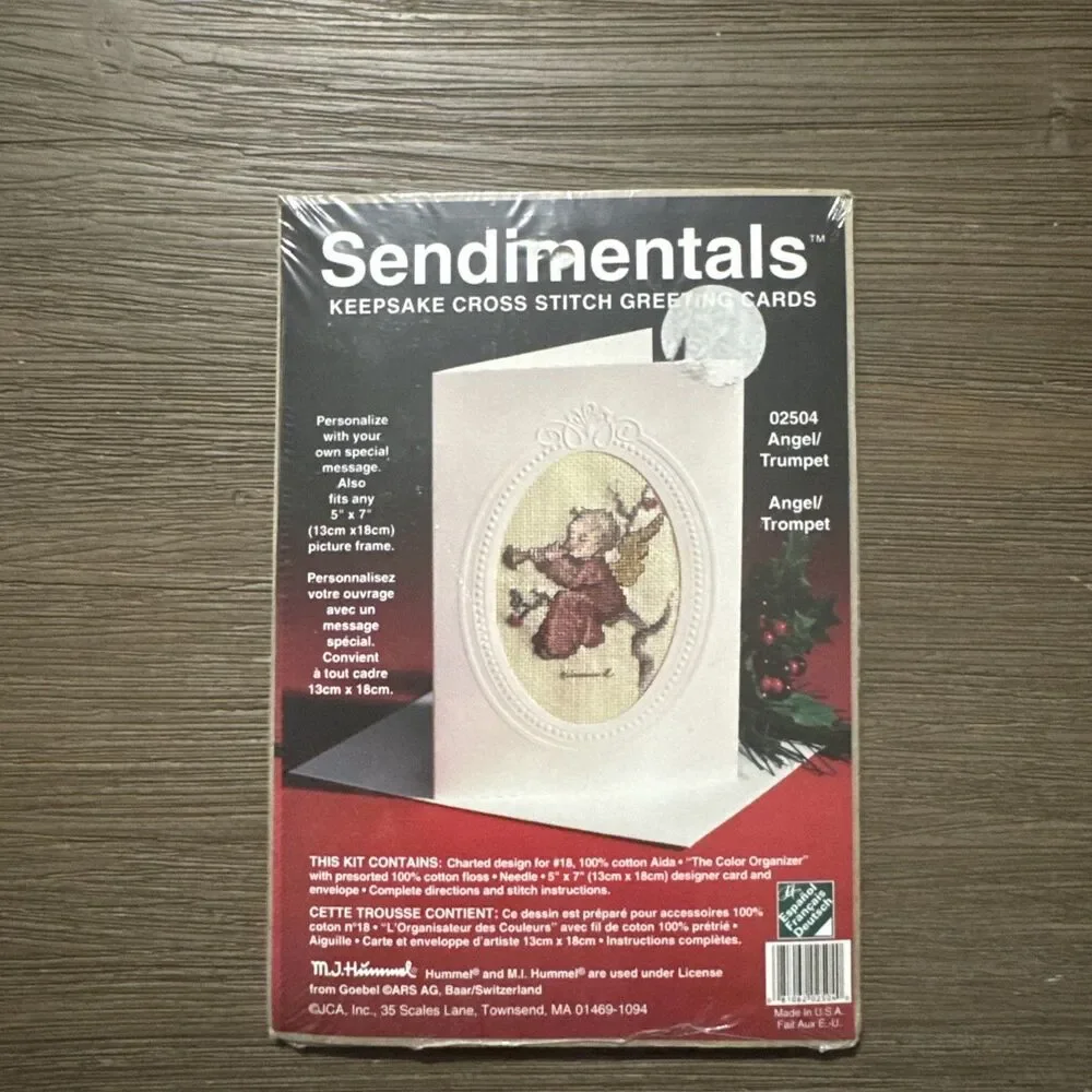 Vtg Sendimentals Keepsake Cross Stitch Angel Trumpet Card Kit02504 NEW Christmas